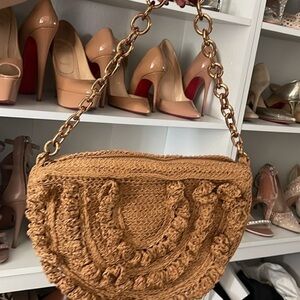 ❤️ Zara Tan Purse Shoulder Bag Gold Chain Straw